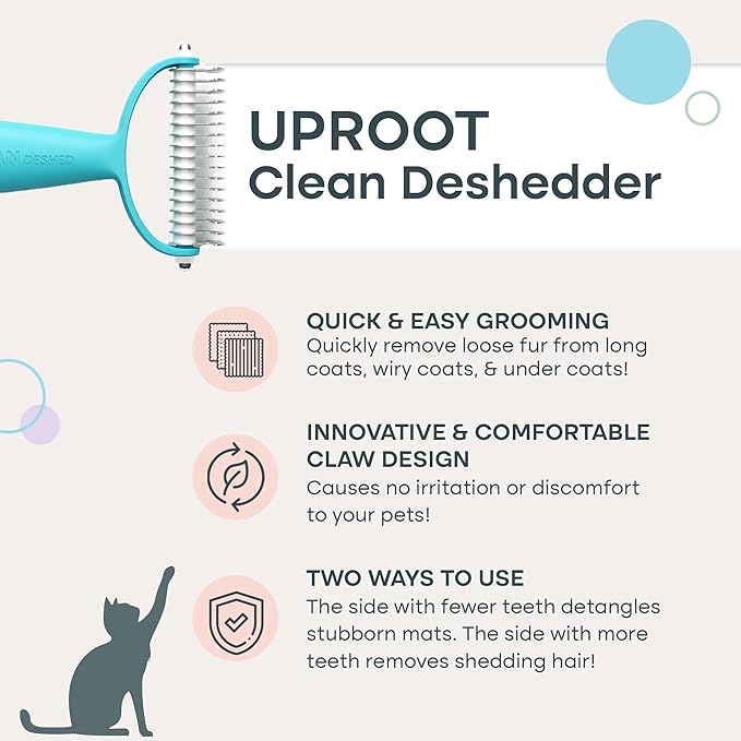 Uproot Clean Hairmageddon Survival Kit & Deshedder Set: 3 Uproot Clean Pet Hair Remover Sizes & Convenient Cat & Dog Brush for Shedding - Easy Grooming & Whole-House Fur Removal
