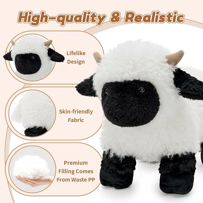 Tezituor 4Pcs Valais Blacknose Sheep Stuffed Animals Set, 18 Inch Large Mommy Stuffed Sheep Plush with 3 Cute Lamb Babies, Realistic Lamb Plushies Gift for Girls Boys Easter Birthday Decor