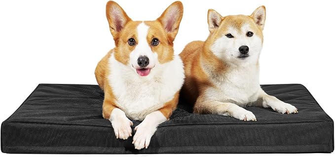Indestructible Dog Beds for Large Dogs, Orthopedic Memory Foam Pet Bed with Oxford Fabric, Waterproof Outdoor Dog Bed for Kennel with Washable Cover and Non-Slip Bottom, 41''x27'', Black