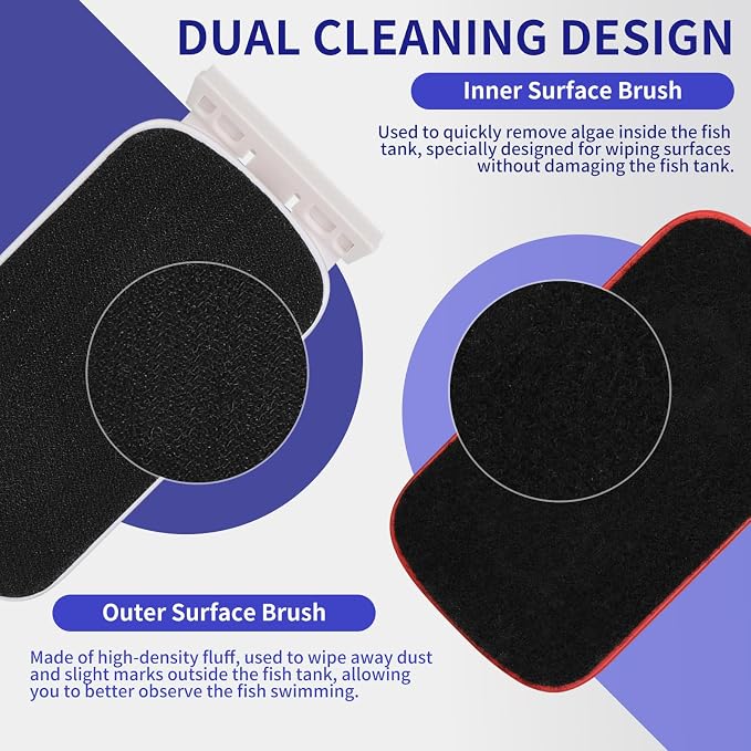 Aquarium Magnetic Brush Fish Tank Cleaner,Fish Glass Cleaner Algae Tool,Double Side Floating Algae Cleaning Tool,Two Algae Scraper,Easy to Clean,Suitable for 1/3 to 5/8 Inch Fish Tank(Medium)