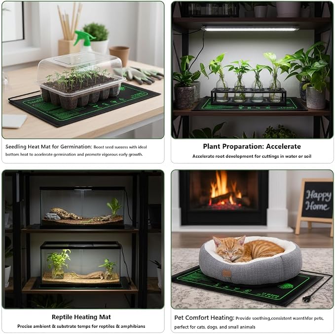 RooTrimmer 2 Pack Graphene Plant Heating Mat Fit For 1020 Seedling Trays, 20W Waterproof Seedling Heat Mat for Seed Starting Seeds Germination Plants，Thick Reusable Heating Pads, Ideal Gardening Gifts