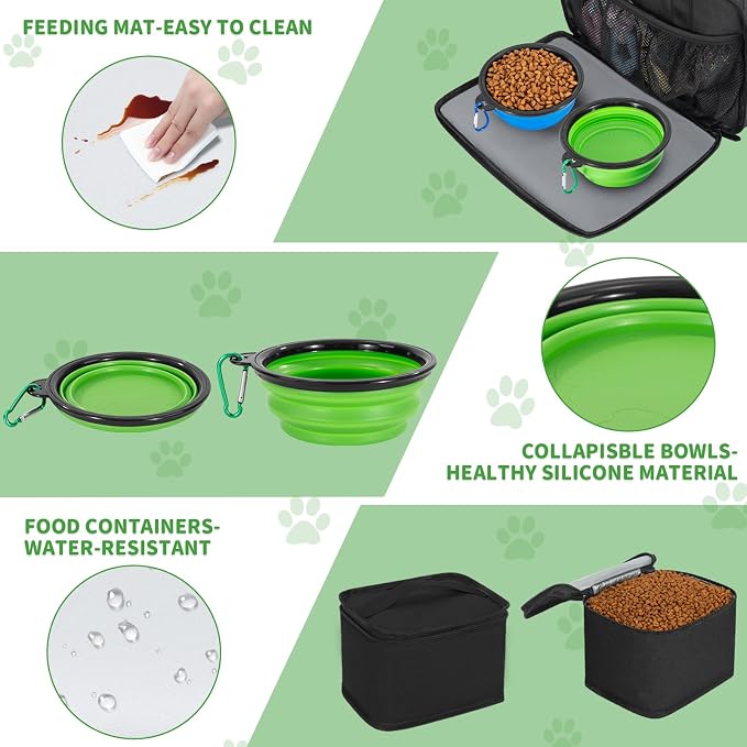 Dog Travel Bag,Large Pet Travel Bag for Supplies with 2 Food Container and Collapsible Bowls,Dog Travel Supplies Organizer Kit for Weekend,Road Trips,Camping