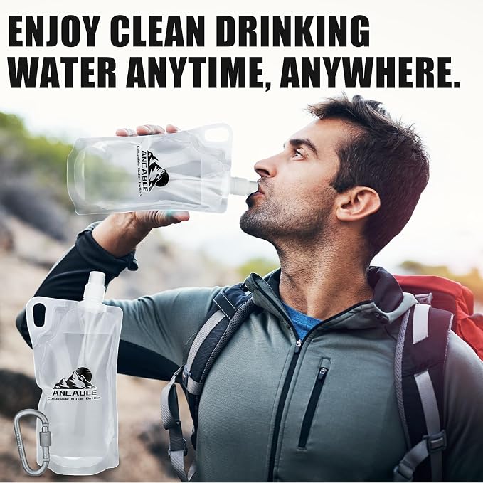 Ancable 1L Hiking Collapsible Water Bottles, 8-Pack 33OZ BPA-Free Foldable Backpacking Water Bottle for Travel Camping Hiking
