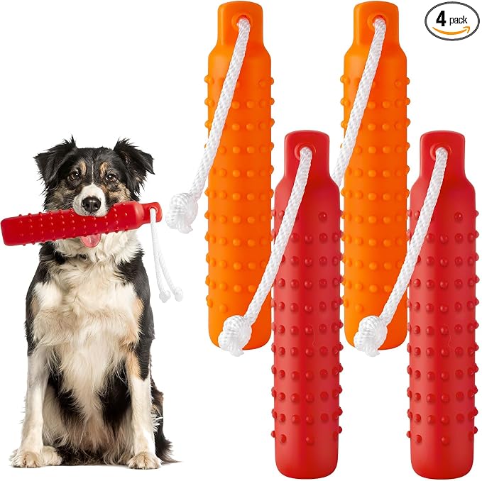 Blueweenly 4 Pcs Dog Bumper Toy for Water Retrieving Plastic Puppy Training Dummy Dog Float Toy Lightweight for Float on The Water Pool Outdoor Training Hunting Fetching (Red and Orange)