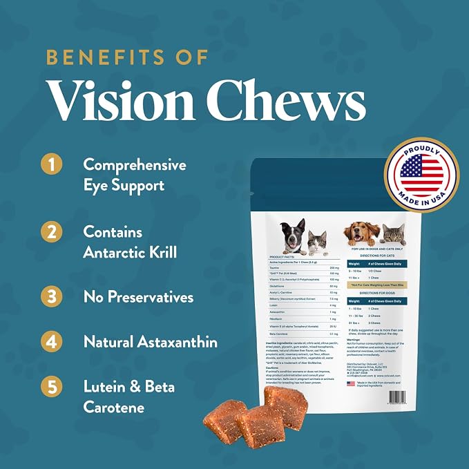 OcluVet Bundle Eye Supplements for Dogs & Cats | Vision Chews with Omega-3 for All Ages | Includes 30 Chicken Liver Flavored Chews & Pet Eye Drops, 16 mL | Antioxidants & 2% NAC for Cataracts