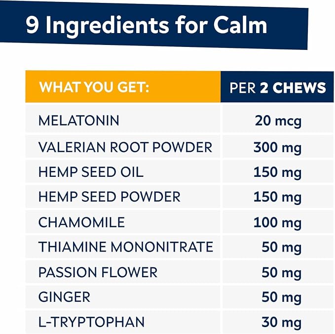STRELLALAB Hemp Calming Chews for Dogs - Melatonin Dog Treats - Anxiety Relief - Calming Chews - Sleep & Stress Aid for Separation - 180 Treats