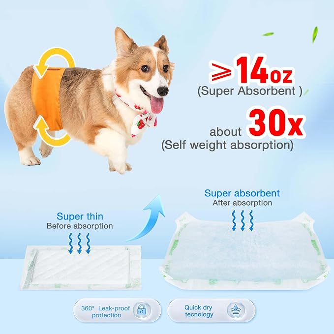 Dog Diaper Liners 100ct, Super Leak Proof and Absorption Disposable Dog Diaper Booster Pads for Female and Male Fit Most Reusable Pet Belly Bands, Wraps, and Period Diapers (X-Large，XL-100ct)