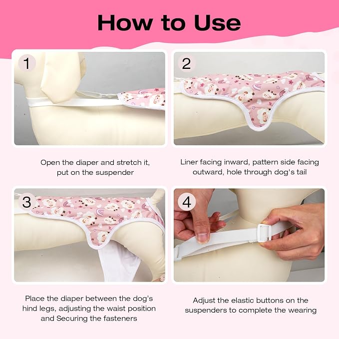 3 Pack Washable Female Dog Diapers with Adjustable Suspender, Reusable Sanitary Panties for Dogs in Heat, Leak-Proof Design for Small Dogs