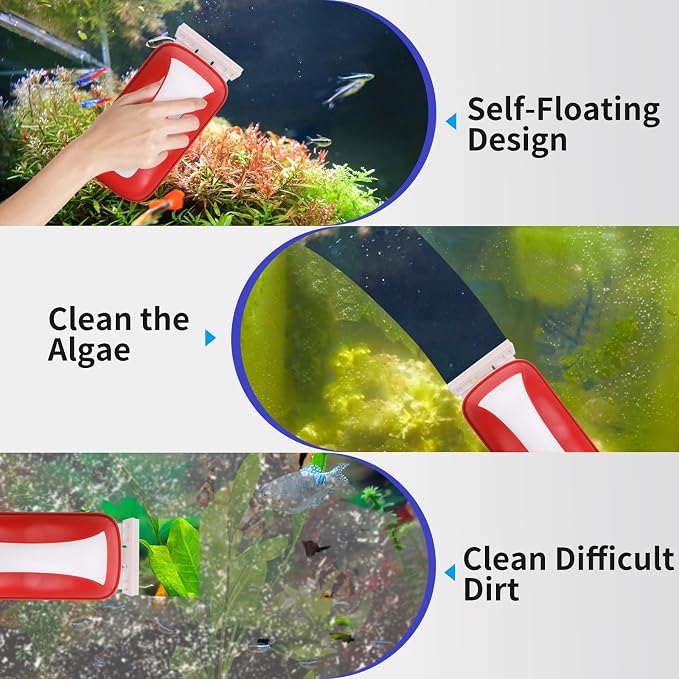 Aquarium Magnet Glass Cleaner Brush,Glass Fish Tank Algae Brush Cleaning Tool, with Two Algae Scraper，Floating Design Brush,Easy to Clean,Suitable for 1/8 to 1/3 Inch Fish Tank(Small)