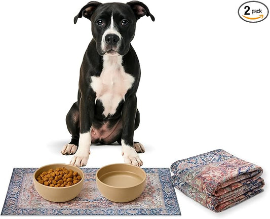 Lovewag Pets Waterproof 2-Pack Pet Feeding Mats - 16" x 24" Premium Cat & Dog Food Mat - Non-Slip, Machine Washable Mat Protects Floors & Contains Water Bowl Spills - Place Mats (Rustic Terracotta)