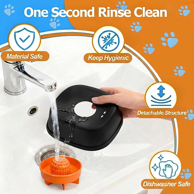 Slow Feeder Dog Bowl for Liquid Treats – Dog Lick Bowl with Rolling Ball, Anti-Slip Dog Enrichment Toy for Bone Broth and Yogurt, Calming Mental Stimulation for Small Medium Breeds,Black