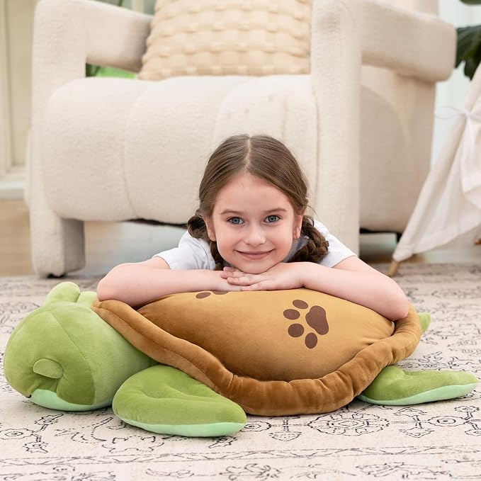 Muiteiur Giant Sea Turtle Pillow Plush 27.6 Inch, 2.3lb Weighted Stuffed Animal for Kids Adults, Large Ocean Body Pillow for Bed, Soft Turtle Cushion Nursery Decor Gift