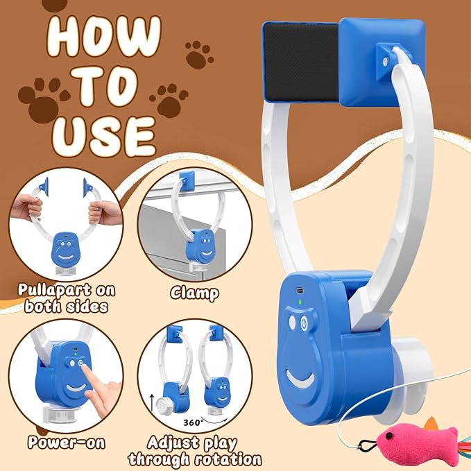Automatic Cat Toy for Indoor Cats, Interactive Door Hanging Cat Toy with Smart Touch Restart, USB-C Rechargeable 360° Rotating Flying Bird Teaser for Kittens & Adult Cats, Blue