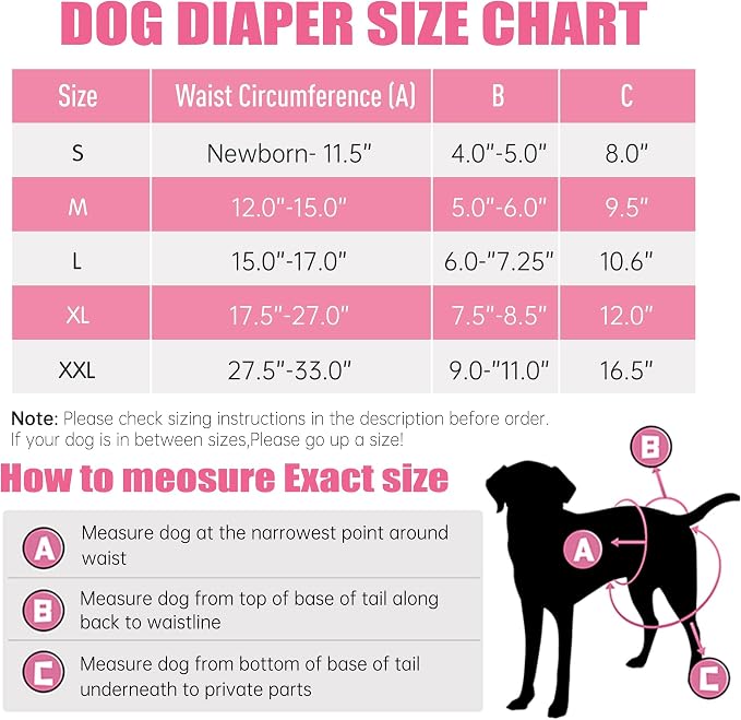 Leekalos Reusable Washable Dog Diapers Female (3 Pack) - Highly Absorbent Doggie Diapers - Size Adjustable Puppy Diapers for Dog Period Panties (Medium)