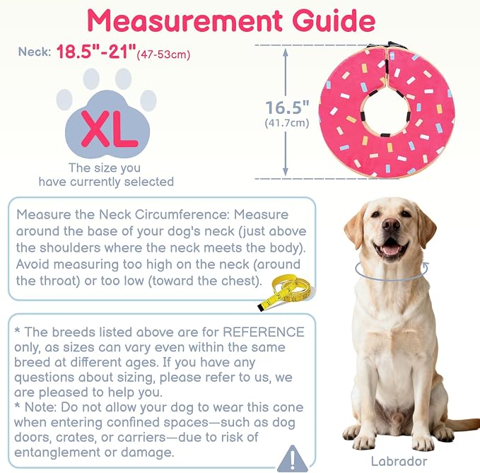 Sponge Dog Cone After Surgery, No Inflation Required Dog Donut Collar to Stop Licking, Inflatable Cone Alternatives for Large Pets, Soft Recovery Collar with Protective Shield (Donut, XL)