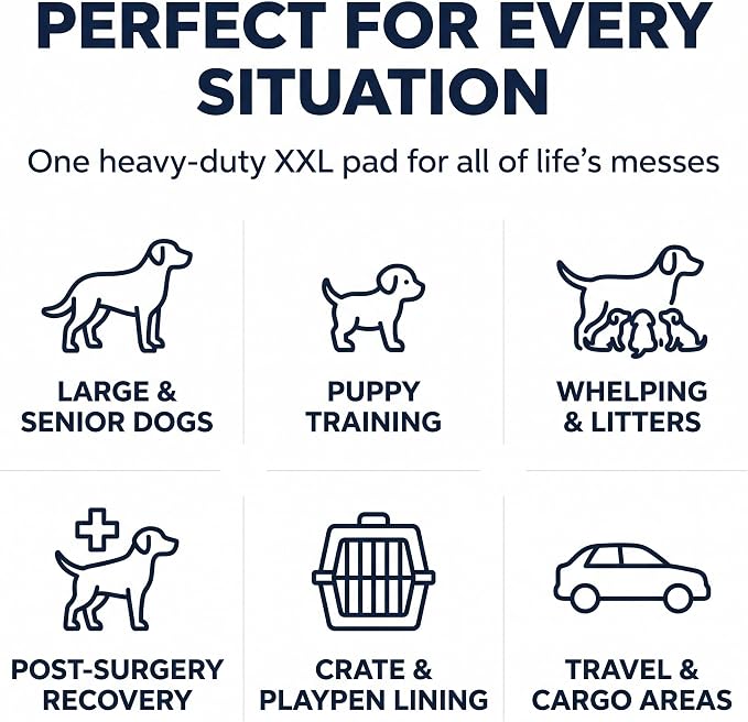 Pee Pads for Dogs Extra Large 37x54 XXL - 50 Count Leak Proof Heavy Duty with Adhesive Tabs – 24 Hour Absorbent Disposable Puppy Training Pads for Large Dog Breeds 6-Layer Non Slip Backing