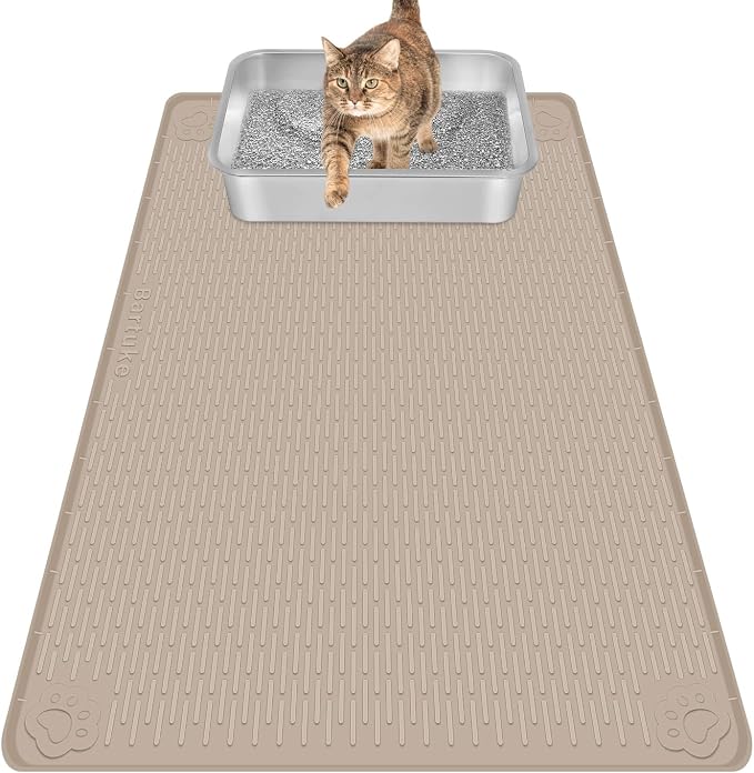 Cat Litter Mat, Extra Large 34" x 22" Silicone Mat Litter Trapping Mat for Scatter Control, Soft on Kitty Paws, Easy to Clean (Beige)