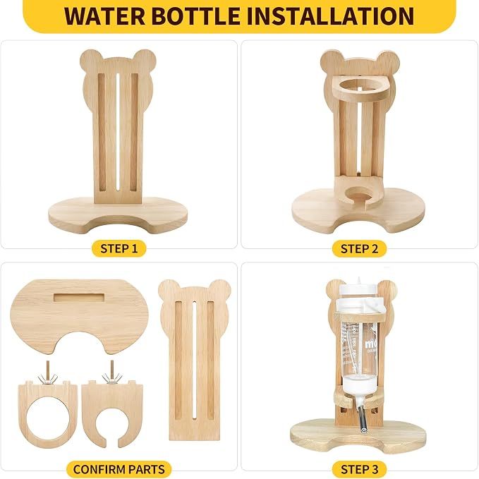 Hamster Cage Accessories Set ，Silent Exercise Wheel, Maze Wooden Hideout, Water Bottle with Holder, Chew Toys & Interactive Platform for Hamsters, Mice, Gerbils (All-in-One Habitat Enrichment Kit)