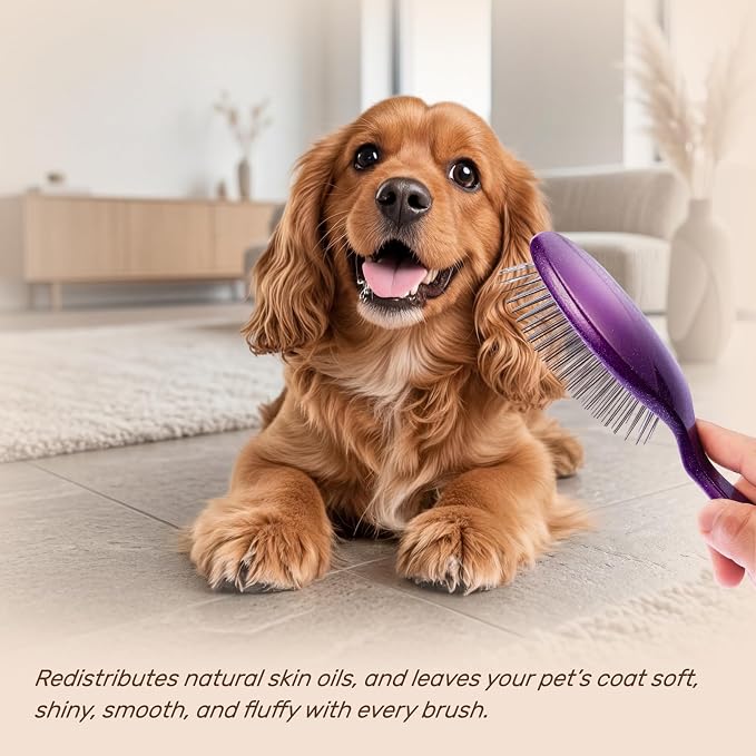 Slicker Brush for Dogs, Professional Pet Grooming Brush, 27mm Oval Stainless Steel Pin, Sparkle Glitter Handle, Anti-Static Round-Tipped Pins, Gentle Massage & Shedding Comb for Long Haired Dogs