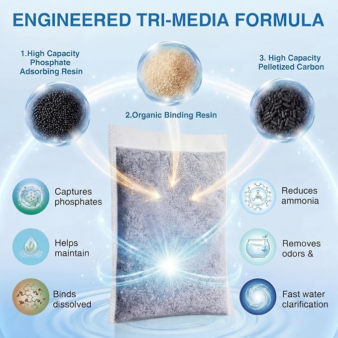 11 oz Bulk (2 Pack) Aquarium Filtration Media, Extruded Carbon & Ion Exchange Resin in Nylon Bags, Treats 75-100 Gallons Per Bag, Removes Phosphates & Metals for Reef, Jellyfish & High pH Aquariums