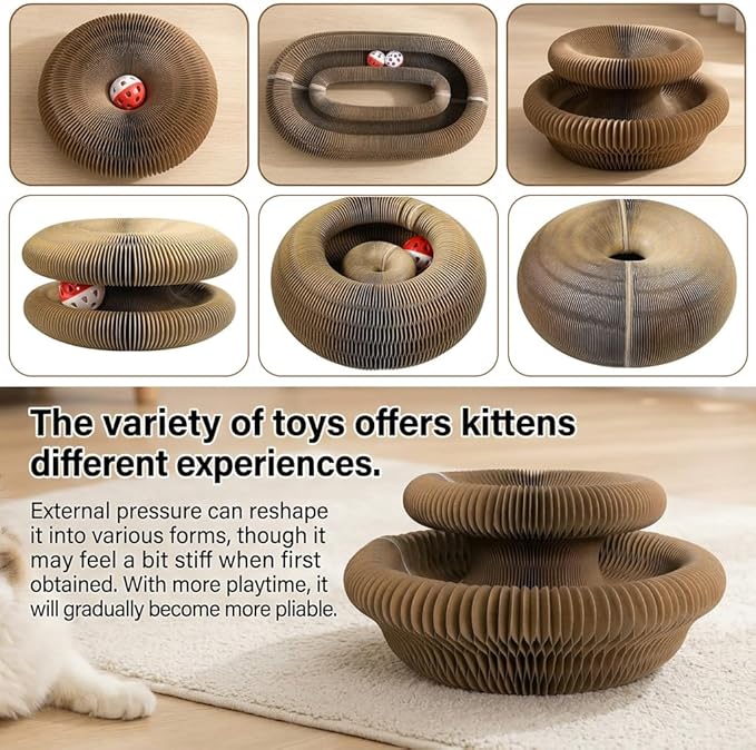 Kitlty Kurliz Cat Toy,Magic Organ Cat Scratcher Board,Foldable Recyclable Cat Accordion Toy,Interactive Scratch Pad with Toy Ball,Interactive Cat Toys for Indoor Cats Exercise & Anxiety Relief (2 PC)