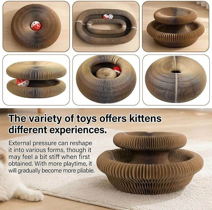 Kitlty Kurliz Cat Toy,Magic Organ Cat Scratcher Board,Foldable Recyclable Cat Accordion Toy,Interactive Scratch Pad with Toy Ball,Interactive Cat Toys for Indoor Cats Exercise & Anxiety Relief (1 PCS)