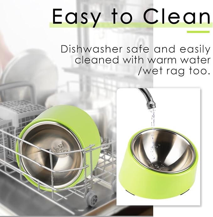 SuperDesign Mess Free 15° Slanted Bowl for Dogs and Cats, Tilted Angle Bulldog Bowl Dog Feeder, Non-Skid & Non-Spill, Easier to Reach Food M/1 Cup Green