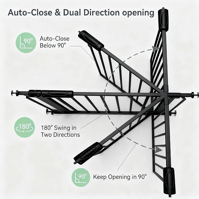 Extra Wide Baby Gate 85.8-90.5" Dog Gate Indoor Pressure Mounted No Drill Safety Gate for Large Entries, Kitchen,Stairs & Doorways, Black Metal Indoor Pet Gate for Kids & Dogs