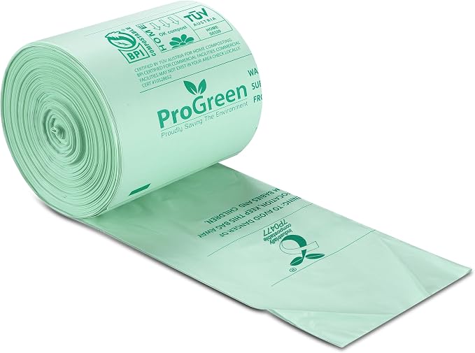 Compostable Trash Bags, Extra Thick, Compost Kitchen Bin Bags, Food Scraps Yard Waste Bags, ASTM D6400 BPI and TÜV AUSTRIA Certified (4 Gallon, Pack of 100)