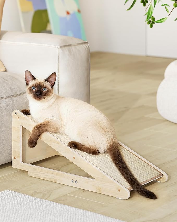 Aechonow 26.4'' Sisal Cat Scratcher Ramp for Indoor Cats, Vertical Scratching Pad for Large Cats, Wooden Cat Furniture