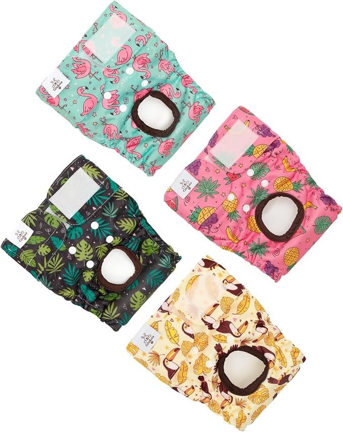CuteBone Washable Female Dog Diapers 4 Pack Reusable Doggie Heat Diapers for Period FMG10M