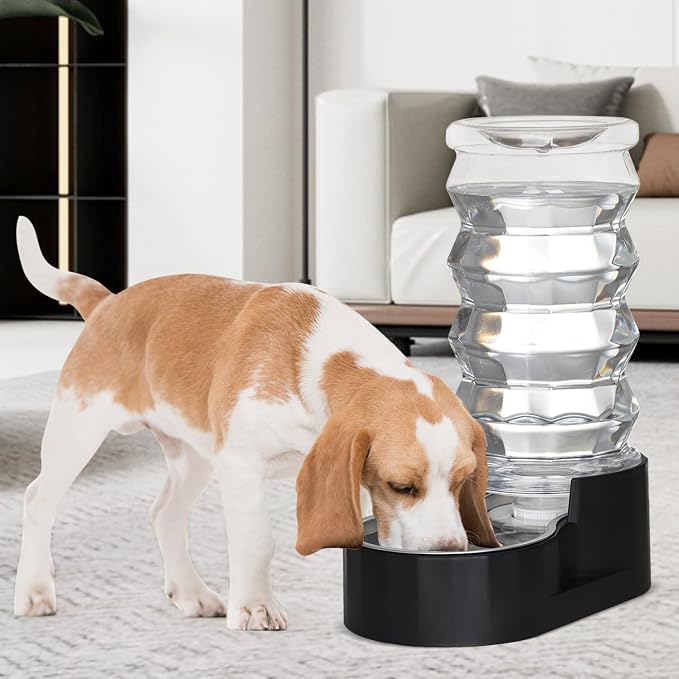 RIZZARI Black 8L Gravity Dog Water Dispenser with Stainless Steel Bowl - Ion Exchange & Activated Carbon Filter for Urinary Health, Auto-Refill with No Pump & Spill Resistant, for Multi-Pet Homes