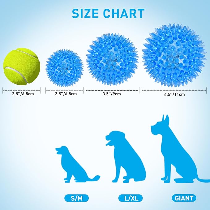Novkin 6-Pack 3.5” LED Light-Up Squeaky Dog Toy Balls ，Durable Interactive Glow Fetch Toys for Aggressive Chewers，BPA Free Non-Toxic, Spiky Puppy Chew Balls
