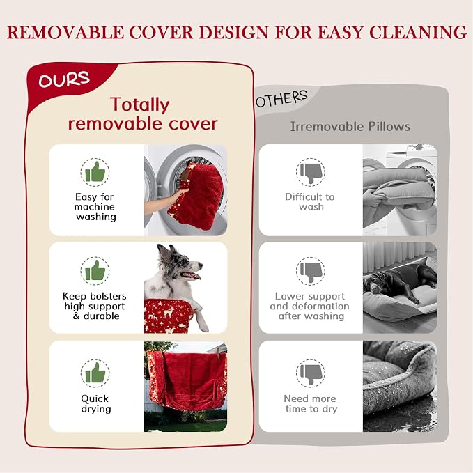 Comfort Expression Orthopedic Dog Bed for Extra Large Dogs 42x30 Inch, Waterproof Egg Crate Foam XL Pet Bed, Gifts for Christmas, Dog Couch with Washable Cover & Non-Slip Bottom, Christmas Red