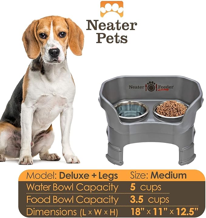 Neater Pets Neater Feeder Deluxe with Leg Extensions Mess-Proof Food & Water Bowls with Neater Mat Waterproof Silicone Mat - Protect Floors from Food & Water