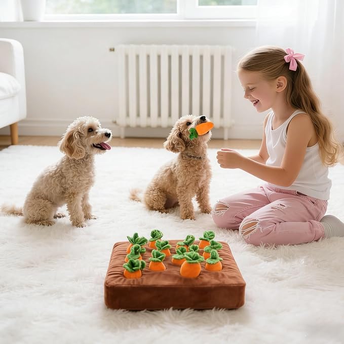 Penitue Carrot Dog Toy, Puppy Puzzle Including Snuffle Mat and Removable Soft Carrots Toy Stimulating Fun Cute Interactive Game for Small Dog Brain Training Enrichment Foraging Skill