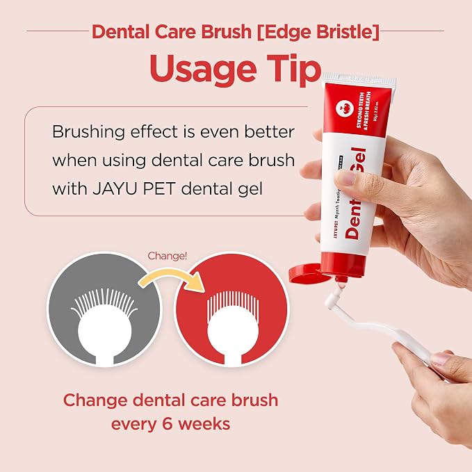 JAYU PET Edge Bristles Tooth Brushing Kit - Dental Gel 1ea + Dental Care Brush 1ea | Teeth Cleaning & Breath Freshener, Removing Plaque and Tartar, Pet Dental Hygiene, Easy Teeth Brushing