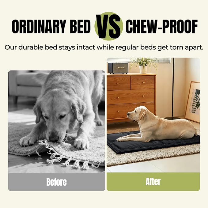 Chew Proof Indestructible Dog Bed, Durable Dog Crate Pad for Aggressive Chewers, Chew Resistant Fabric with Soft 1” 30D Foam Support, Tough Kennel Pad (Black, X-Small (17"x23"))