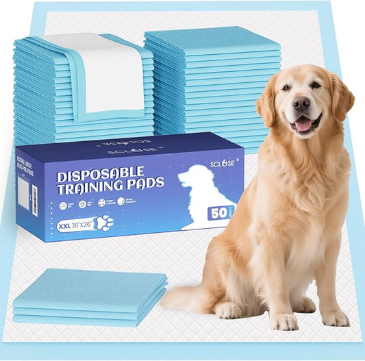 SCLOSE Pee Pads for Dogs Extra Large 30"x36", 50 Count Puppy Pads XXL, Potty Pads for Dogs, Super Absorbent & Leak-Proof, Disposable Training Pads for Puppies, Doggie Pads, Blue