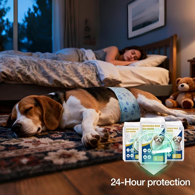 Male Dog Diapers with Wetness Indicator, Disposable Belly Band for Puppy Male Diapers, Doggie Wraps for Puppy Training, Incontinence (M, 26 Count)