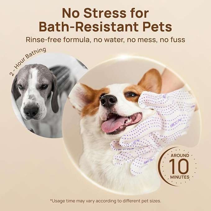 HICC PET Grooming Glove Wipes Pro – Pet Cleaning Gloves for Dogs & Cats – Infused with Coconut Oil & Plant Extracts – Hypoallergenic, Gentle, Spa-Like Care at Home, Portable 6 Pack - Coconut Scent