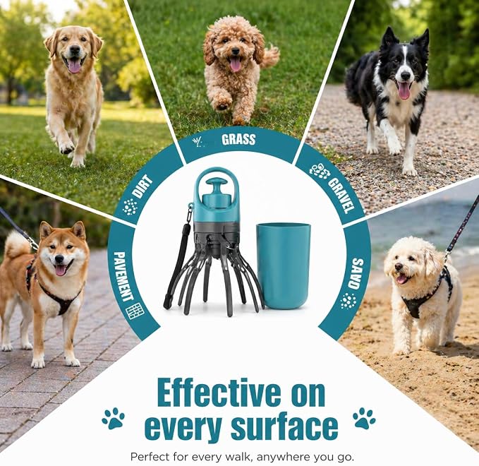 Portable Dog Poop Scooper with Built-in Bag Dispenser One Hand Pet Waste Picker, Lightweight Dog Waste Grabber with 15 PCS Waste Bags for Walking, Yard & Travel