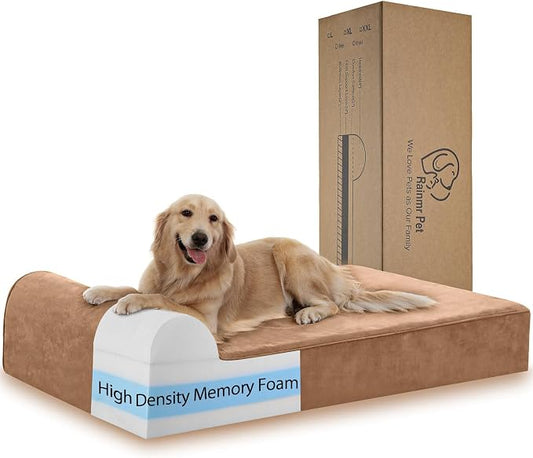 Rainmr Orthopedic Dog Beds for Large Dogs, 7" Memory Foam Dog Beds with Waterproof Liner, Durable Microsuede Cover, Removable and Washable, Nonskid Bottom, 52"x36"x7" XL Khaki