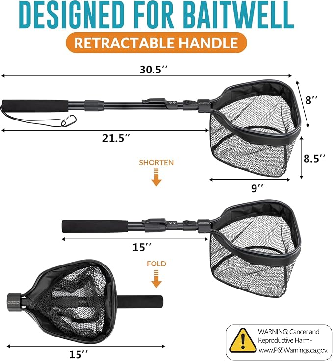 QualyQualy Floating Bait Net – Aluminum Livewell Net, 8" Hoop, 15"–21" Handle, Soft Mesh, EVA Grip, Belt Hook & Anti-Drop, for Minnows, Sardines, Herring – Telescopic & Collapsible Baitfish Net