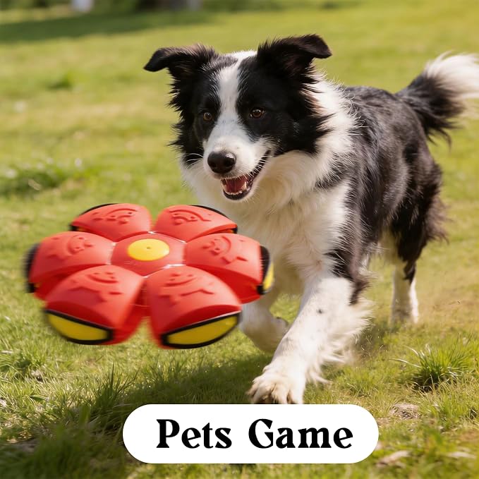 Magic Bouncing Pop Up Balls 3 Pack with 6 LED Lights for Dogs, Dual Form Meta Ball Transforming Design, Flying Saucer Ball Toy, Interactive Bouncy Balls for Pets