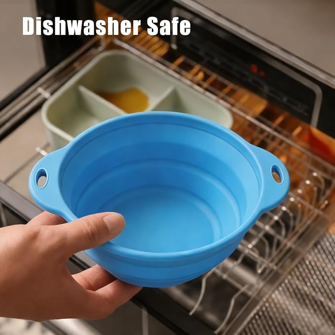 Collapsible Silicone Mixing Bowl - 1800ml(60 fl oz) - BPA Free, Dishwasher Safe, Non-Slip Base Salad Bowls for Kitchen, Camping & Travel (Blue)