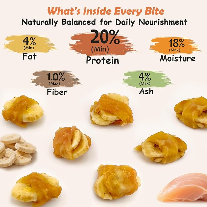 Chicken Wrapped Banana Dog Treats, Gluten and Grain Free Chicken Banana Chips, Healthy Chewy Dog Bites for Puppy and Small Dogs 2 Pound