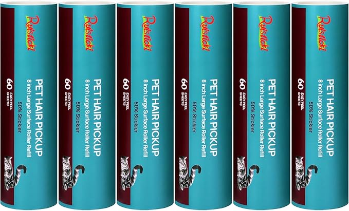 8 inch Large Surface Roller Refill for Scotch-Brite Pet Hair Pickup Extra Sticky Large Lint Roller 60 Sheets per Refill 6 Pack 360 Easy-Tear Adhesive Sheets Total