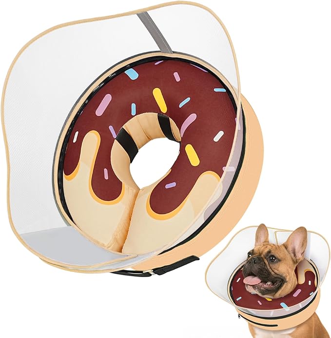 Supet Raised Inflatable Dog Cone After Surgery - Adjustable Recovery Donut Collar with Removable Shield to Stop Licking Wounds & Protect Stitches - Soft Dog Cone Alternative for Small Dogs (Brown,S)