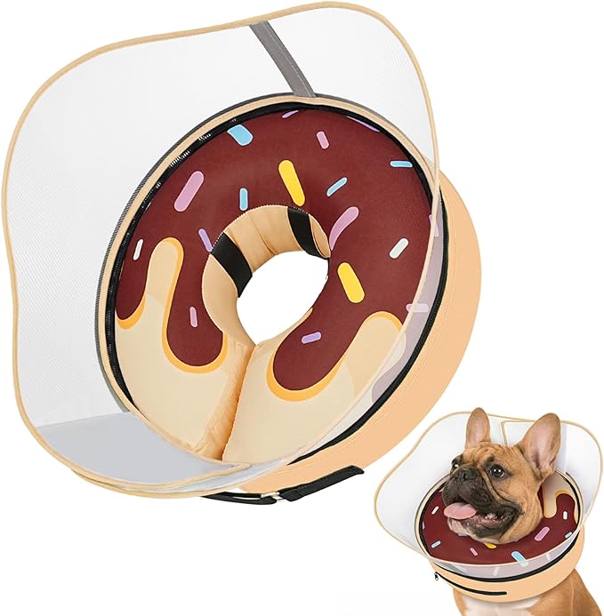 Supet Raised Inflatable Dog Cone After Surgery - Adjustable Recovery Donut Collar with Removable Shield to Stop Licking Wounds & Protect Stitches - Soft Dog Cone Alternative for Medium Dogs (Brown,M)